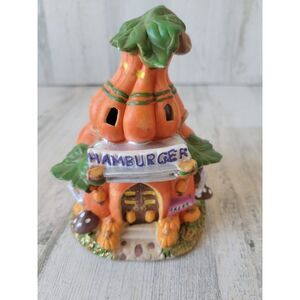 Hamburger pumpkin Halloween mini village house decor light up vintage mushrooms